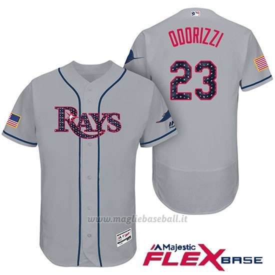 Maglia Baseball Uomo Tampa Bay Rays 2017 Estrellas y Rayas Jake Odorizzi Grigio Flex Base